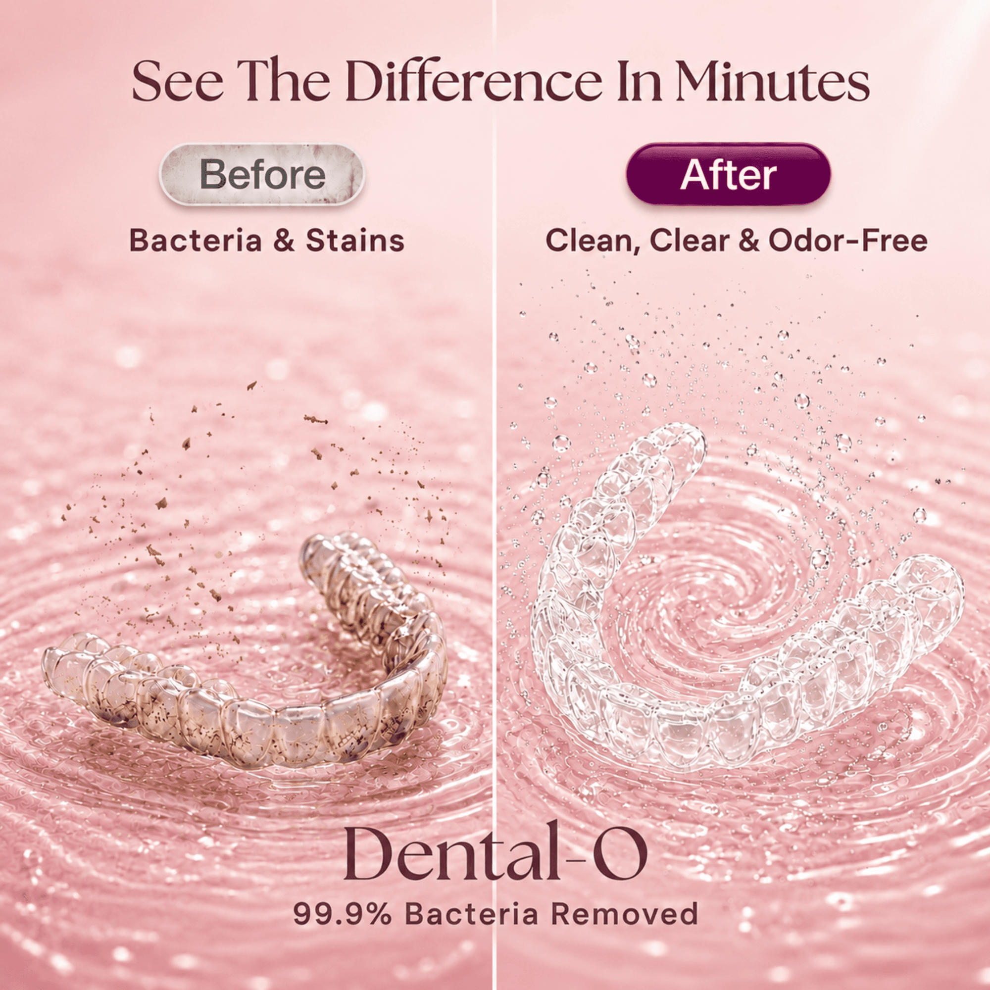 DENTAL-O Premium Ultrasonic Retainer Cleaner, Split Tank Design & 4 UV Lights, 42–47kHz Technology for Retainers, Aligners, Dentures & Mouth Guards(pink) thumbnail 2
